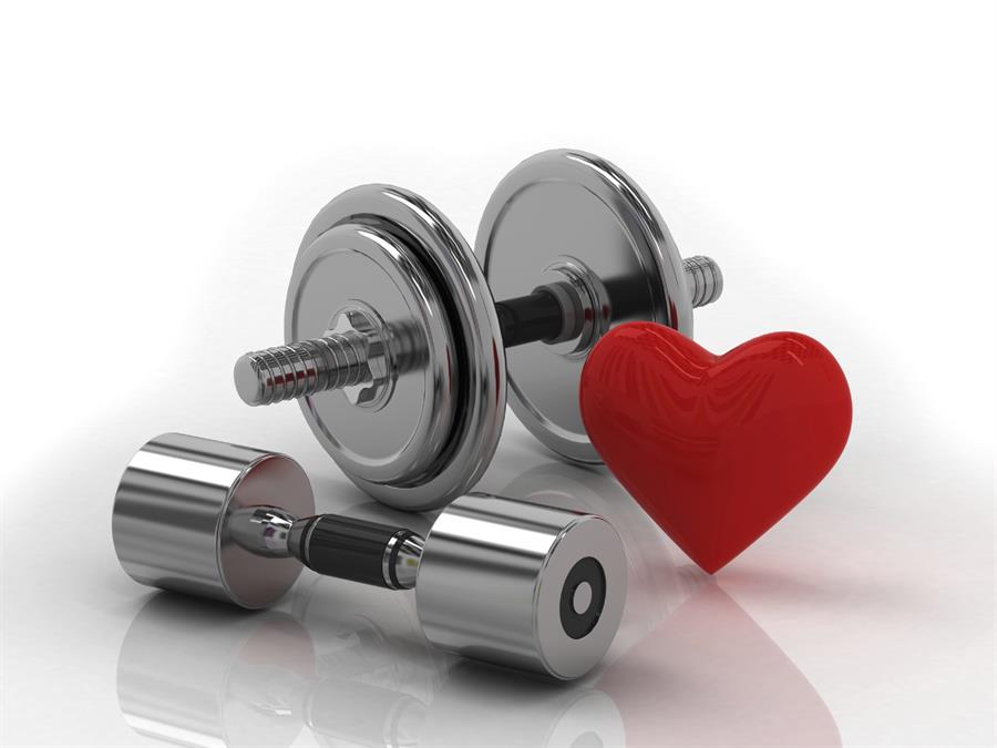 Two dumbbells next to a heart.