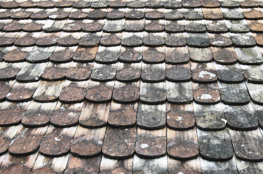 Slate shingle tiles on a roof.