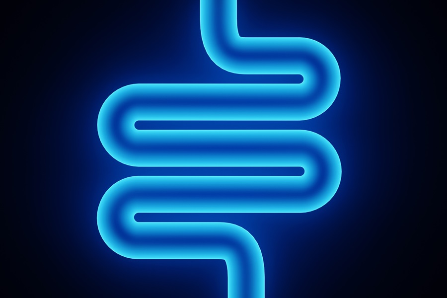 Neon glowing water pipe illustrating intestinal disease