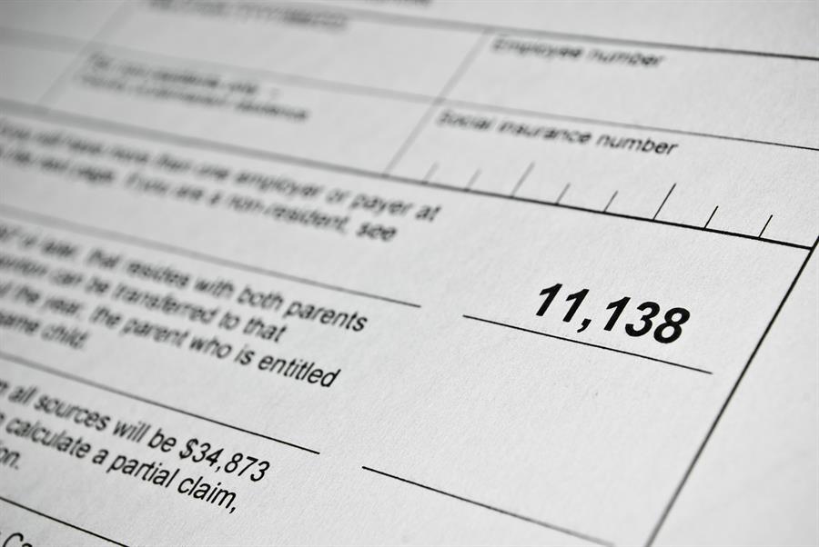 Close up of tax form papers.